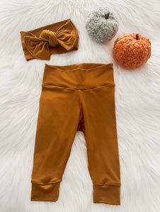 Baby Leggings in Mustard with Bow Headband Outfit