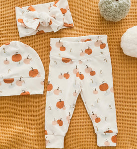 Pastel Pumpkin Print Legging and Bow Headband Outfit