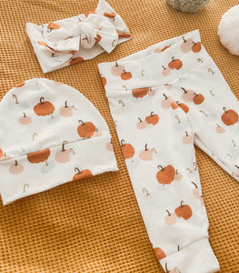 Pastel Pumpkin Print Legging and Bow Headband Outfit