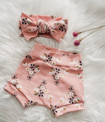 Wild Daisy Bouquet Bummies in Pink with Bow Headband
