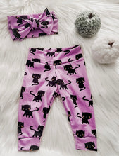 Load image into Gallery viewer, Halloween Black Cat Legging and Headband Bow Outfit in Purple