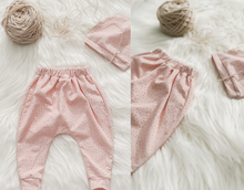 Load image into Gallery viewer, Pearl Pink with Gold Dot Harem Baby Pants and Hat