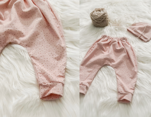 Pearl Pink with Gold Dot Harem Baby Pants and Hat