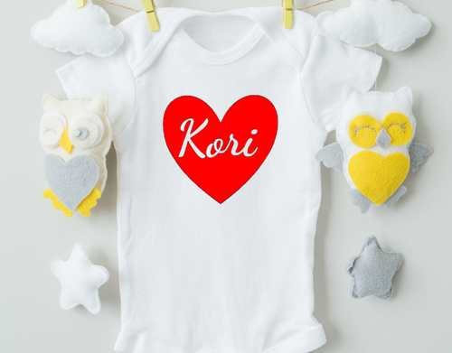 Personalized Red Heart Name Bodysuit