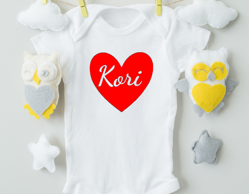 Personalized Red Heart Name Bodysuit