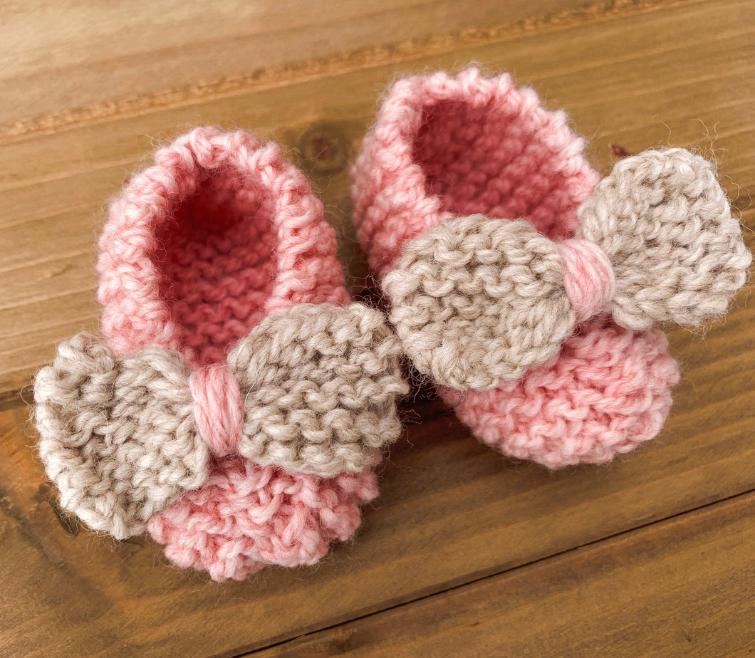 Hand Knitted Pink Booties with Bow